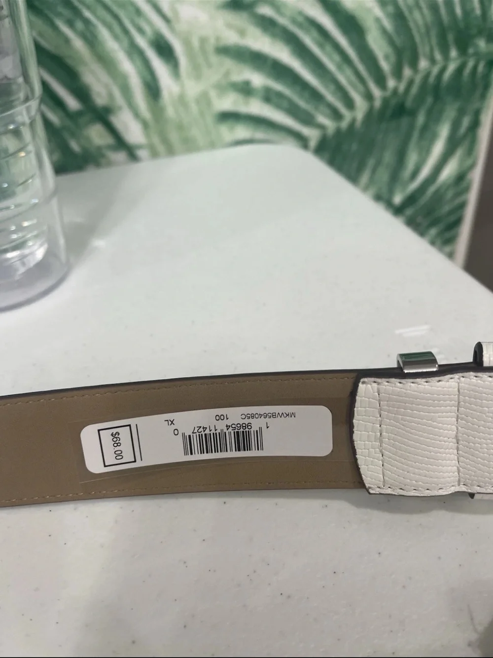 Michael Kors White Textured Leather Belt with Silver Buckle